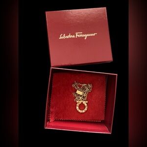 SALVATORE FERRAGAMO Gancini Pendant with Crystals Necklace